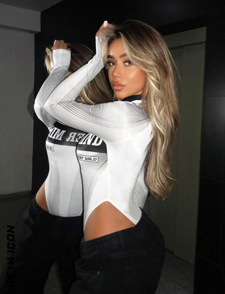 SHEIN ICON Body con estampado de letra de cuello alto agujeros de pulgar