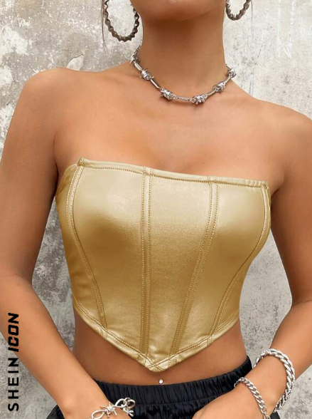 SHEIN ICON Top tubo de cuero de PU con dobladillo hanky