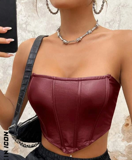 SHEIN ICON Top tubo de cuero de PU con dobladillo hanky