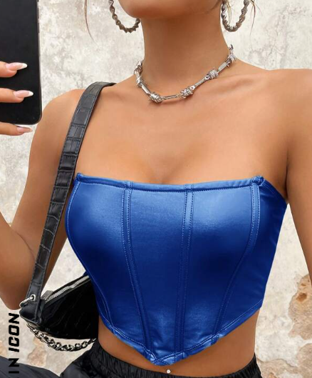 SHEIN ICON Top tubo de cuero de PU con dobladillo hanky