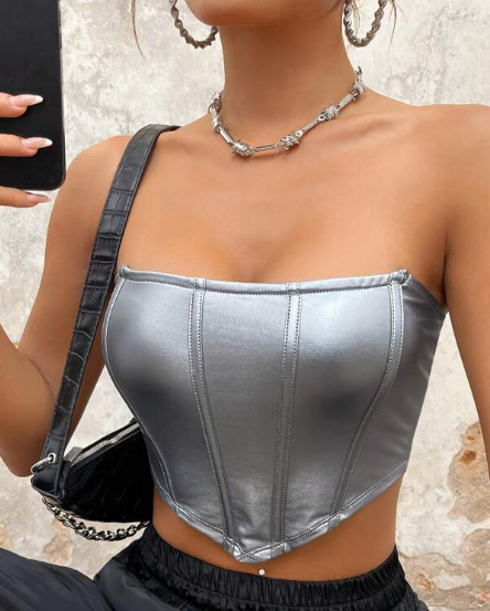 SHEIN ICON Top tubo de cuero de PU con dobladillo hanky