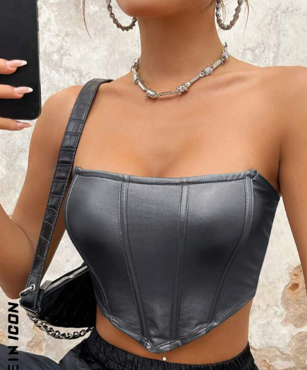 SHEIN ICON Top tubo de cuero de PU con dobladillo hanky