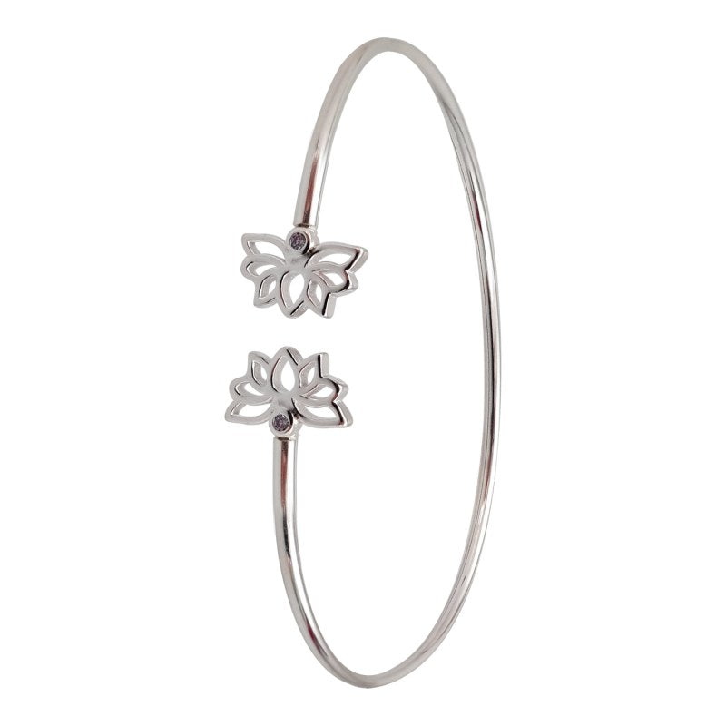 Pulsera Rígida Flor De Loto Color Morado Plata 925 - PU1140