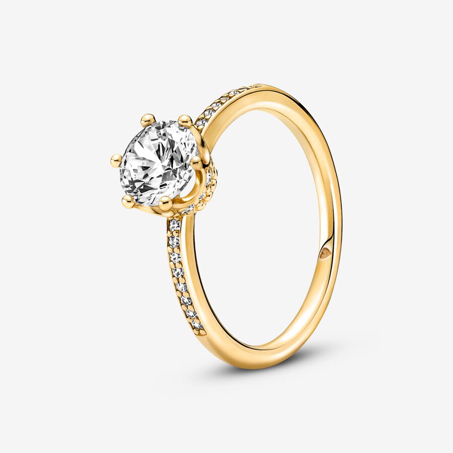 Anillo solitario con corona brillante transparente