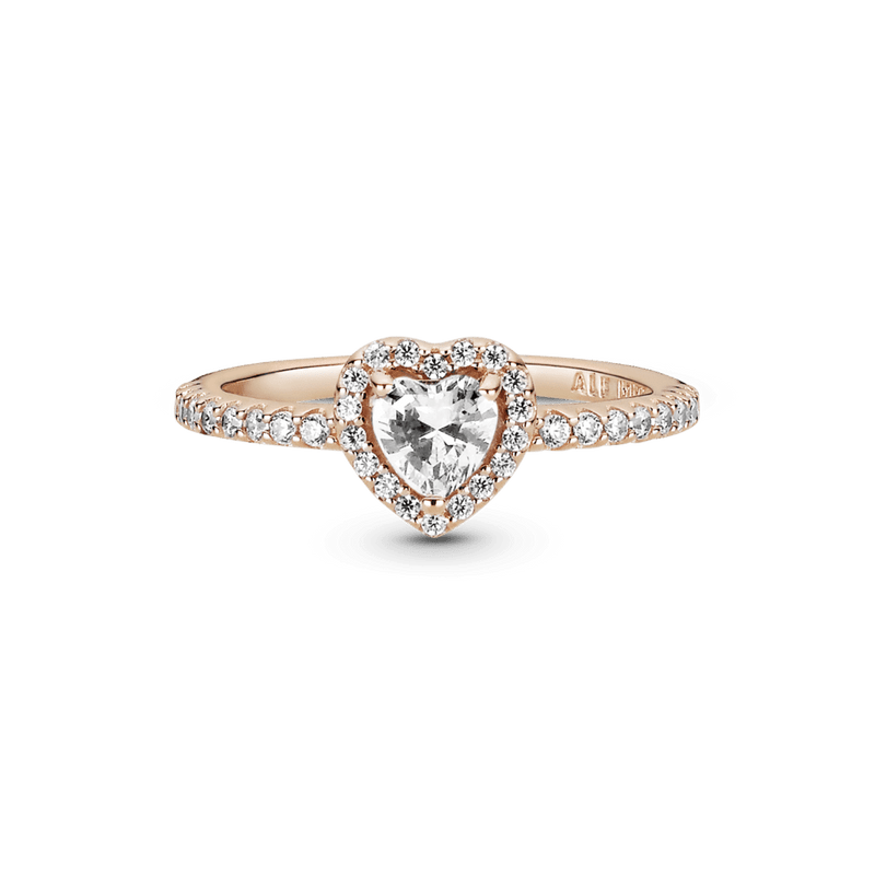 Anillo Con Un Recubrimiento En Oro Rosa De 14k Corazón Brillante Rosa Elevado .- Piedra blanca