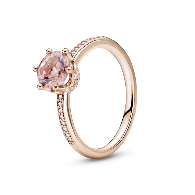 Anillo Solitario Corona Brillante Rosa Recubrimiento en Oro Rosa de 14k - Plata ley 925
