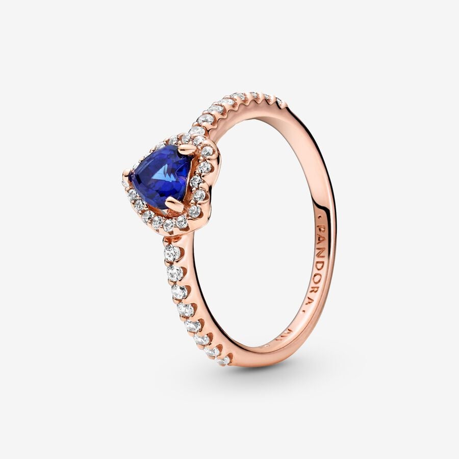 Anillo de corazón elevado de color azul brillante- ORO ROSA