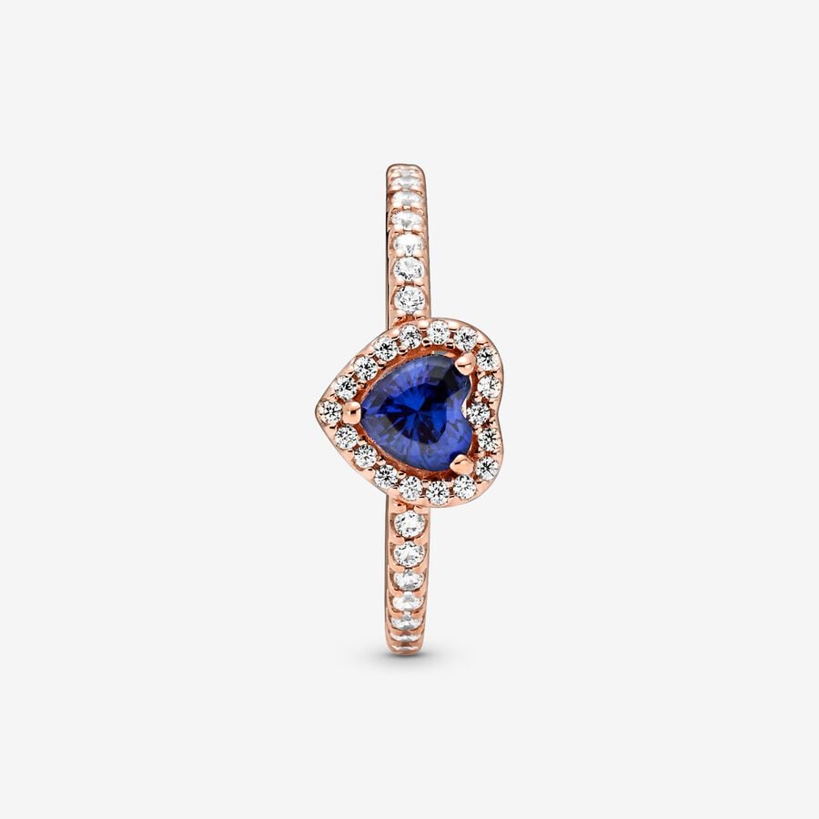 Anillo de corazón elevado de color azul brillante- ORO ROSA