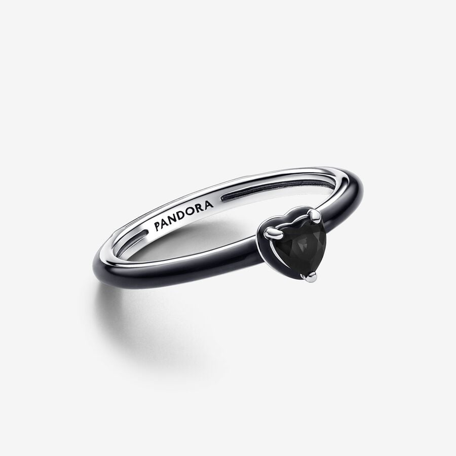 Anillo de corazón con chacras negro