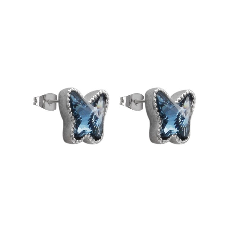Aros Mariposa Apegado Color Denim Blue Cristales Plata 925 Swarovski® - KR0543