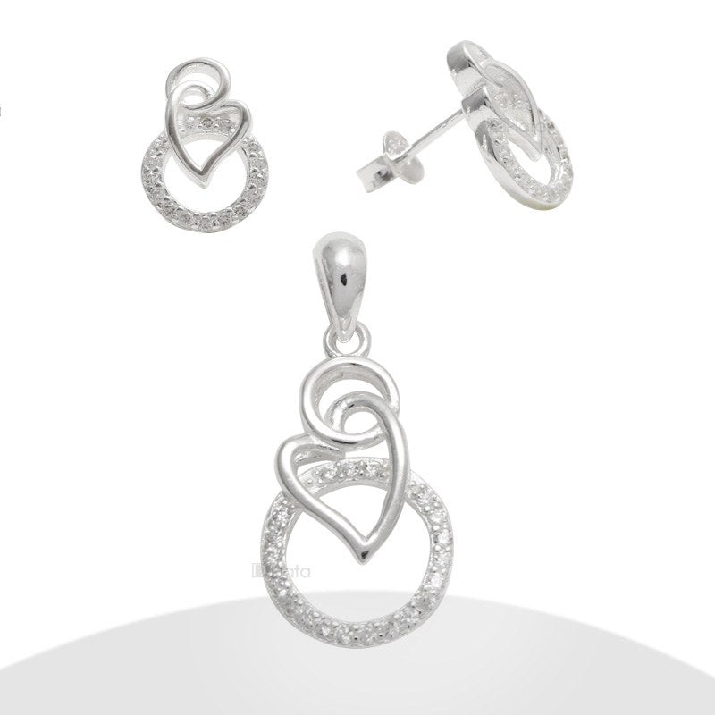 Conjunto Micro Circón Diseño De Corazón Plata 925