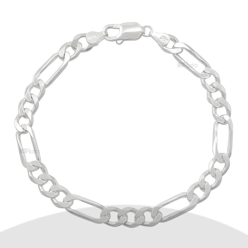 Pulsera Masculino Diseño Fígaro 3x1 L: 22 Cms Plata 925 - PU0583