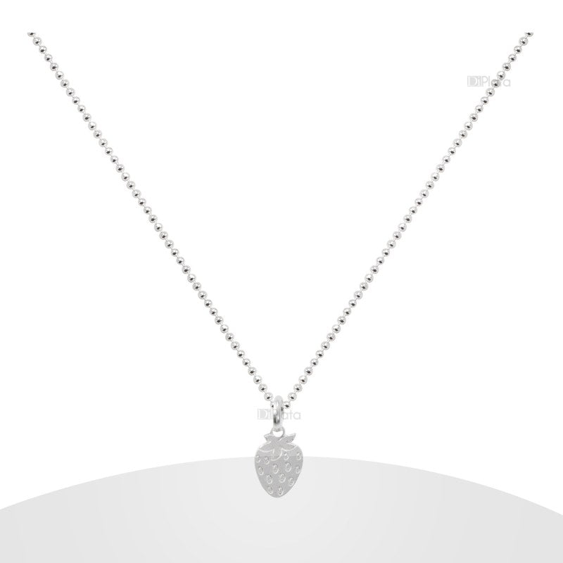 Collar Con Diseño Frutilla Plata 925 - PO0384