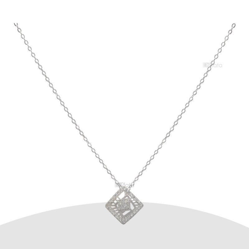 Collar Cuadrado Con Circón Y Micro Circón 40cms Plata 925 - PO0416