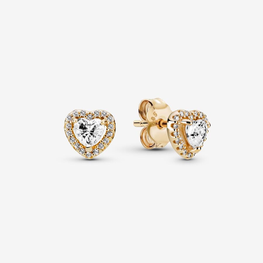 Pendientes de botón con forma de corazón brillante y elevado