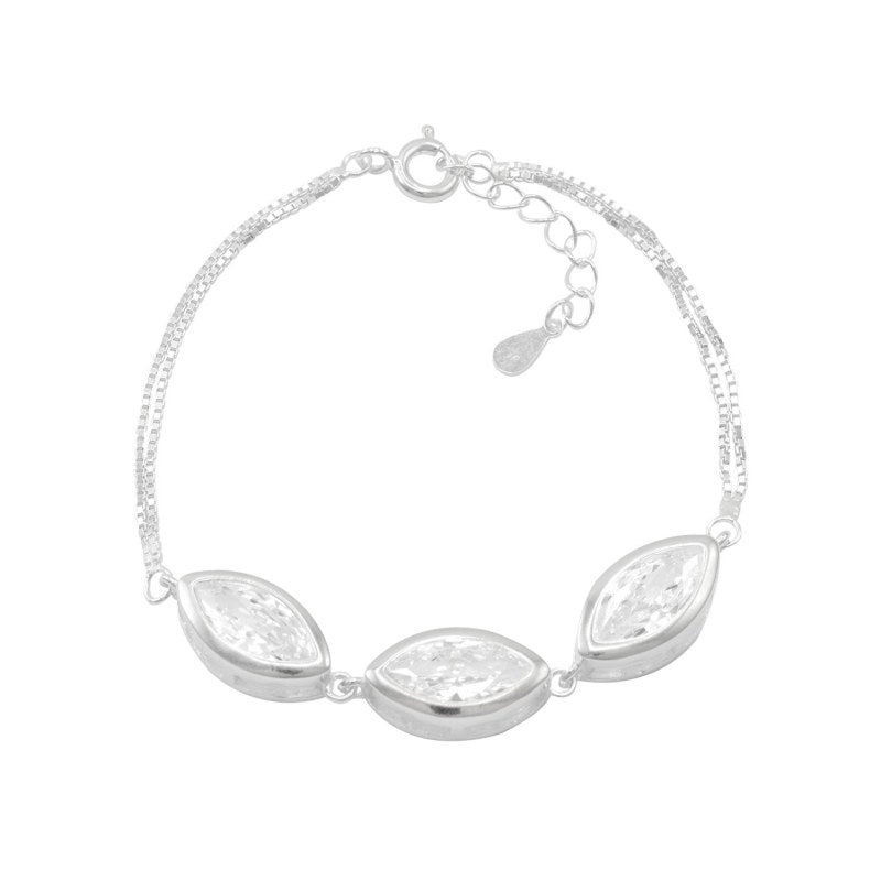 Pulsera cadena doble tres circones 16 cms mas extensión plata 925 - PU0900