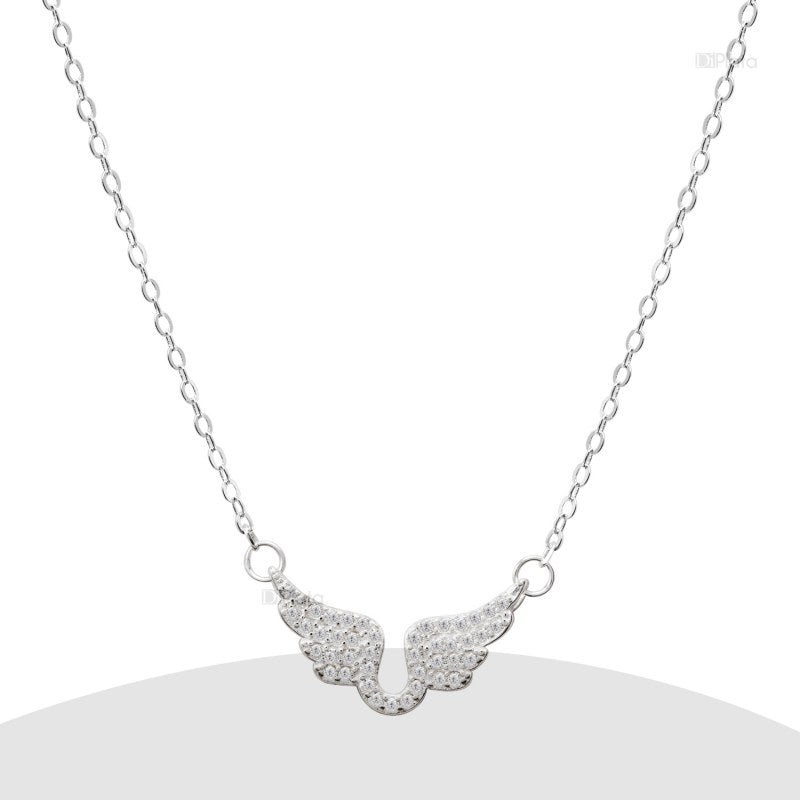 Collar Alas Ángel Con Micro Circón 40 Cms Mas Extensión Plata 925 - PO0505