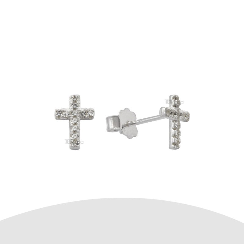 Aro Pegado Diseño Cruz Micro Circón Alto:8x5 Mm Plata 925 - PR2044