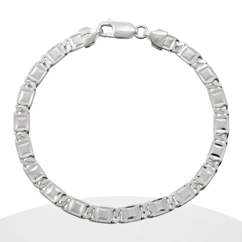 Pulsera Masculino Plana Con Cuadrados Largo 20cms Plata 925 - PU0787