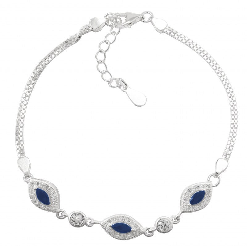 Pulsera circones 18 cms mas extensión en azul y negro plata 925 - PU0808