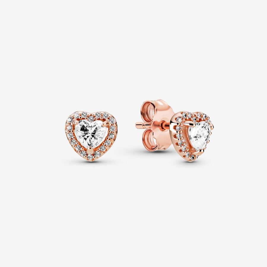 Pendientes de botón con forma de corazón brillante y elevado