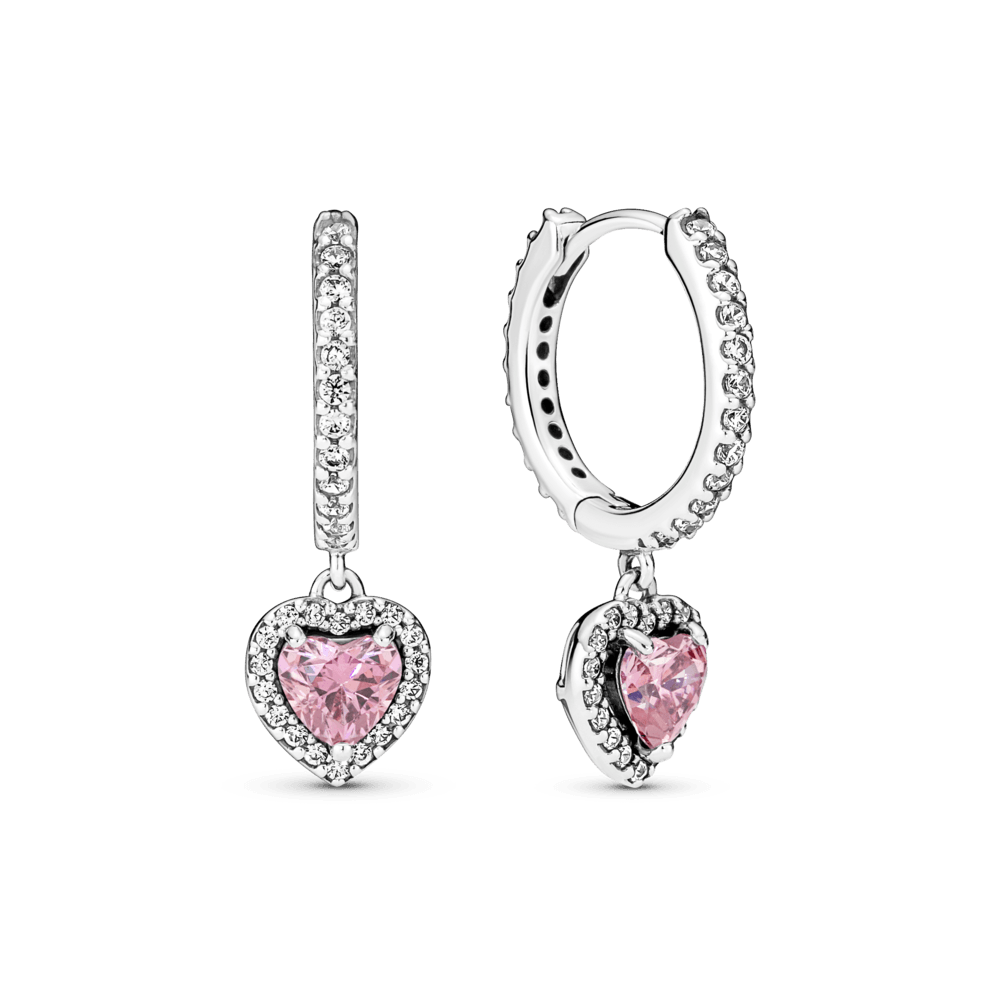 Pendientes de botón con forma de corazón colgante rosa