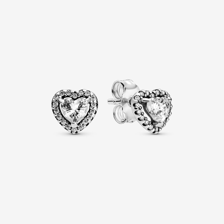 Pendientes de botón con forma de corazón brillante y elevado