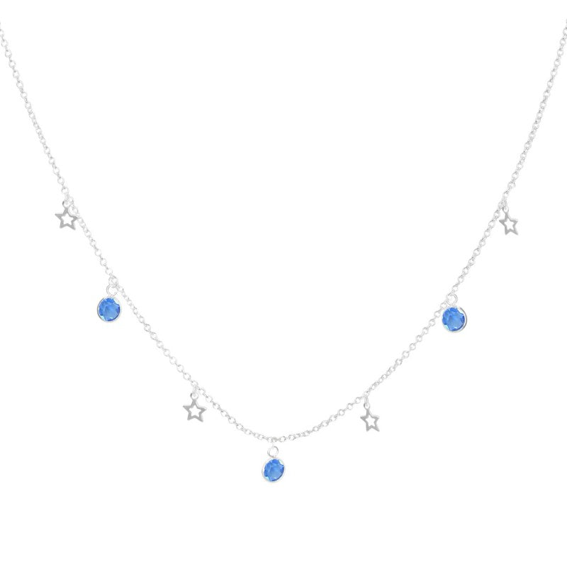 Collar Circones Azules Y Estrellas Largo 45cm + Extensión Plata 925 - PO0591