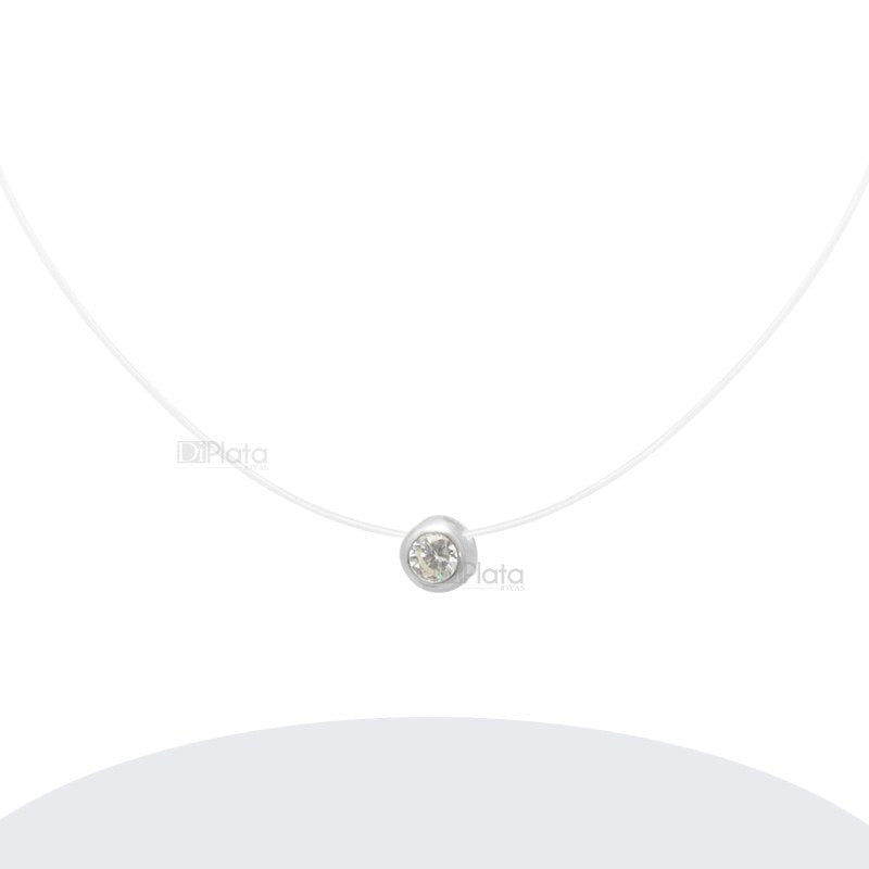 Collares Punto De Luz Hilo Invisible Circón 6 Mm Varios Colores 40cms Plata 925 - PO0299