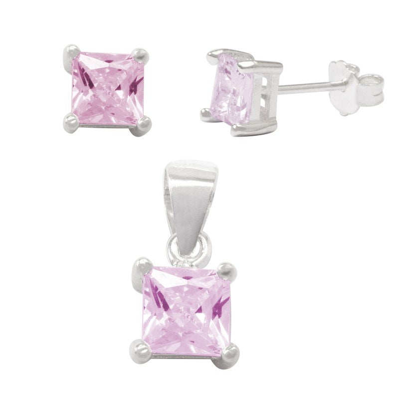 Set Circón Cuadrado Diam:6x6 Mm Varios Colores Plata 925