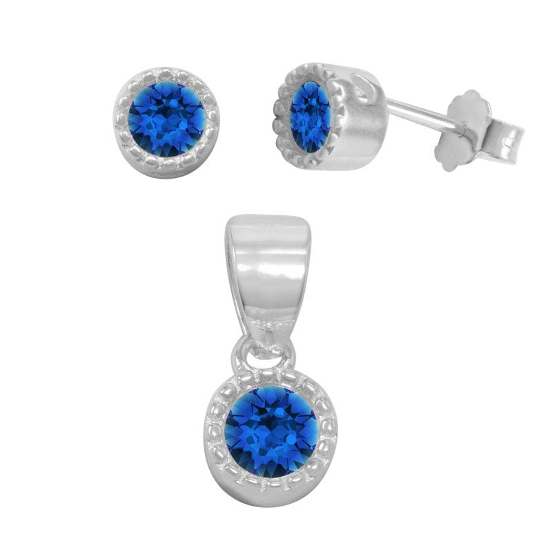 Set Circón Diseño Redondo 5 Mm Varios Colores Plata 925