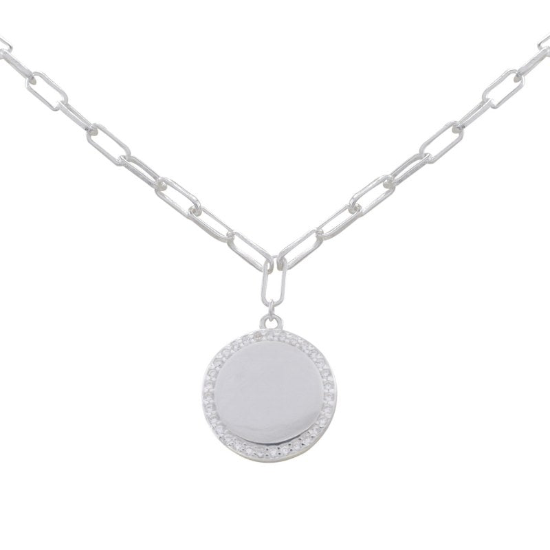 Collar Cadenas Conbinadas Con Placa Redonda Lisa 55 Cms Mas Extensión Plata 925 - PO0613