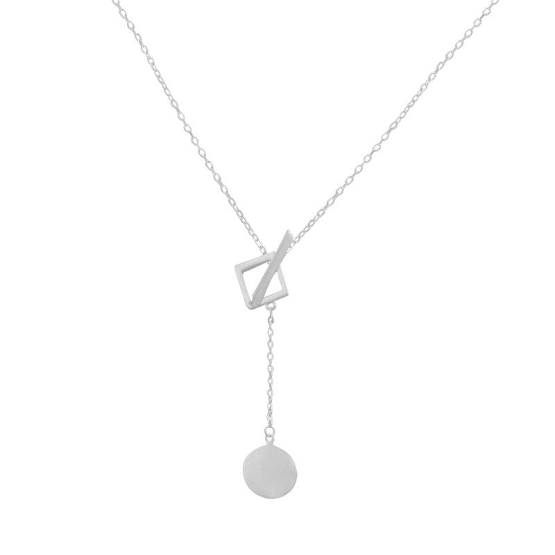 Collar Colgante Redondo Cuadrado Y Barra Lisa 55 Cms Mas Extensión Plata 925 - PO0614
