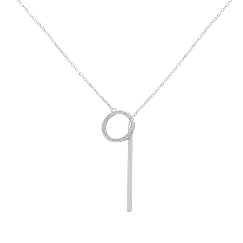 Collar Barra Lisa Y Circulo Micro Circones 55 Cms Mas Extensión Plata 925 - PO0616