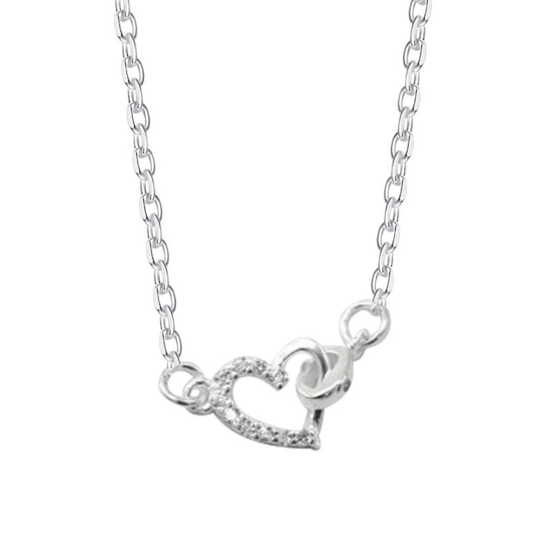 Collar Corazón Mitad Con Micro Circones 40cms Mas Extensión Plata 925 - PO0626