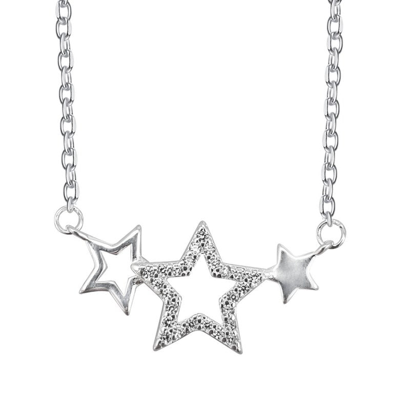 Collar tres estrellas una con micro circones 40cms mas extensión plata 925 - PO0637