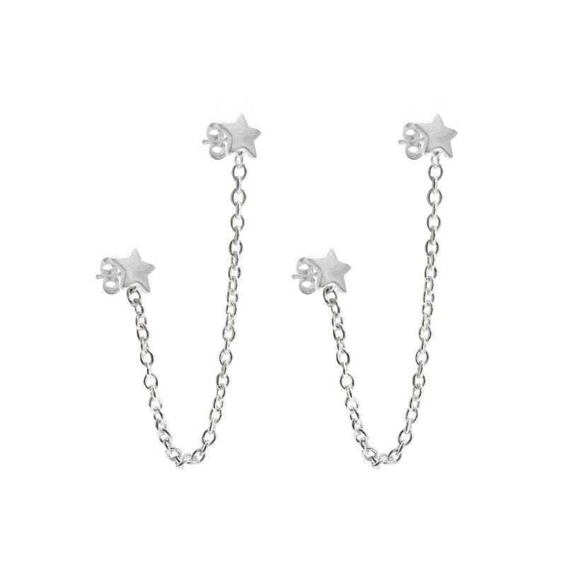 Aro Doble Dos Estrellas Unidos Con Cadena Plata 925 - PR2371