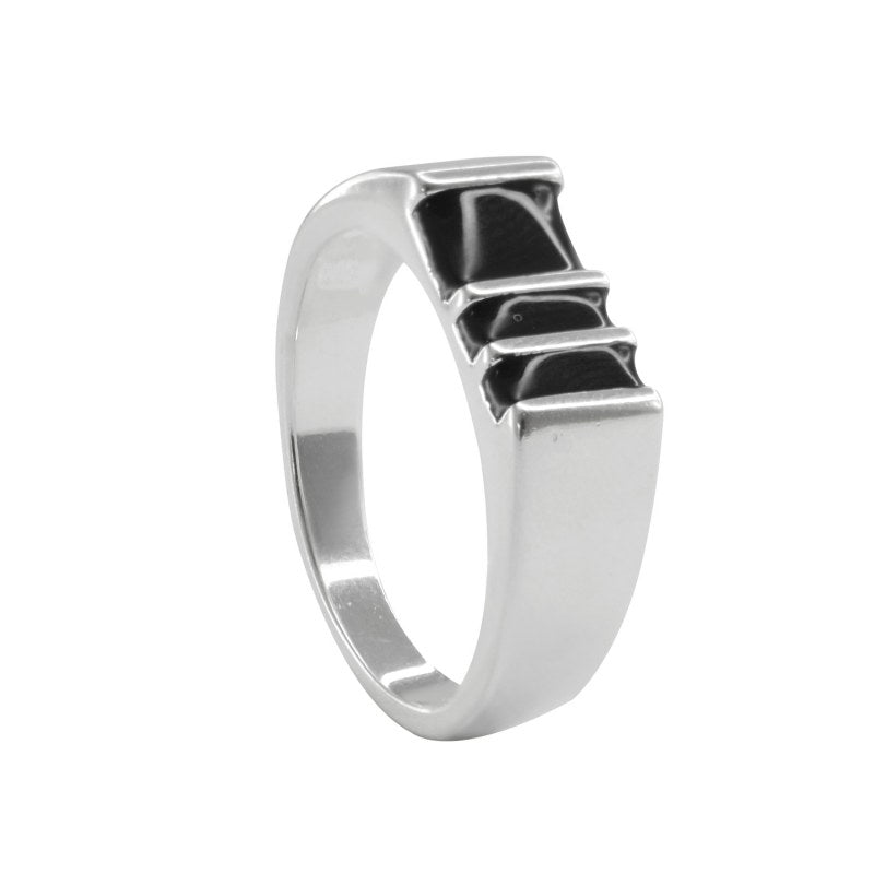 Anillo Masculino Resina Negro Un Rectángulo Dos Líneas Plata 925 - PA1667