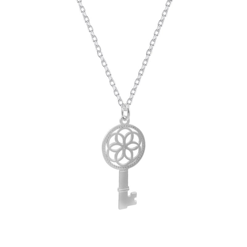 Collar Llave Con Flor Mándala 45cms Mas 5cms Extensión Plata 925 - PO0680