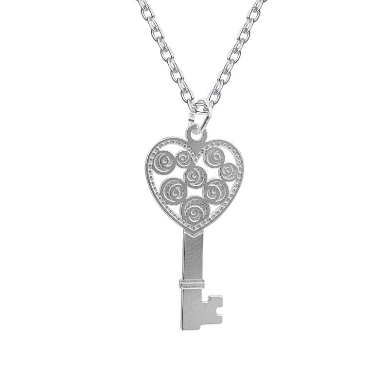 Collar Llave Corazón 45cms Mas 5cms Extensión Plata 925 - PO0682