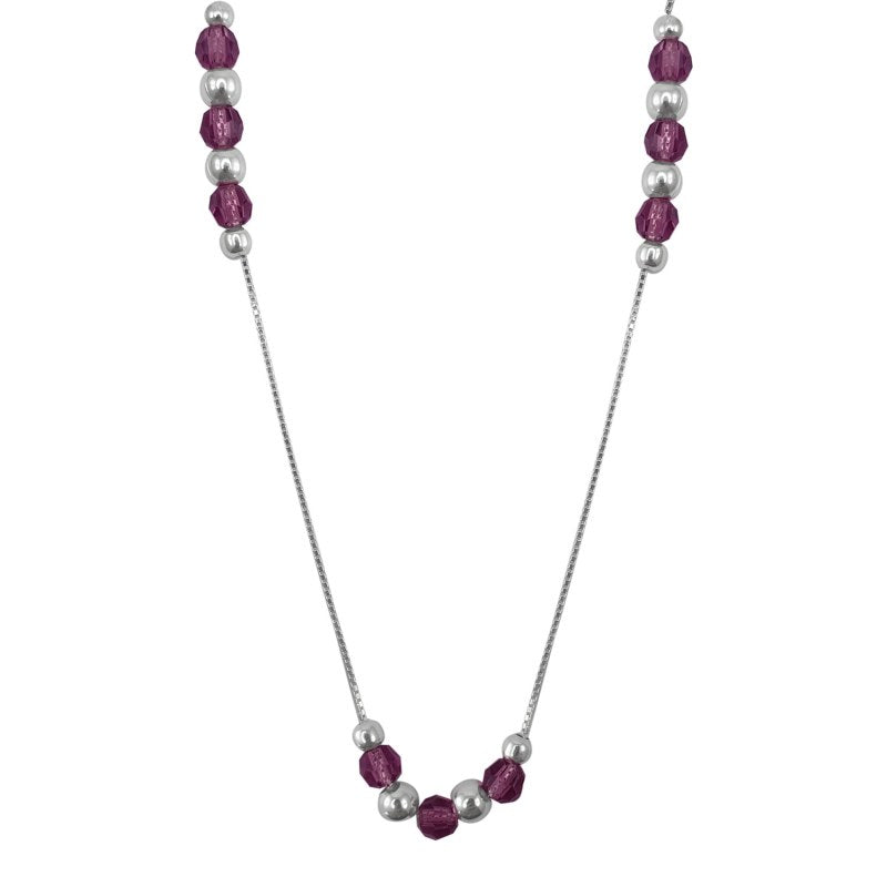 Collar Con Bolitas Y Cristales Variedad Colores Largo 45cm Plata 925 - PO0103