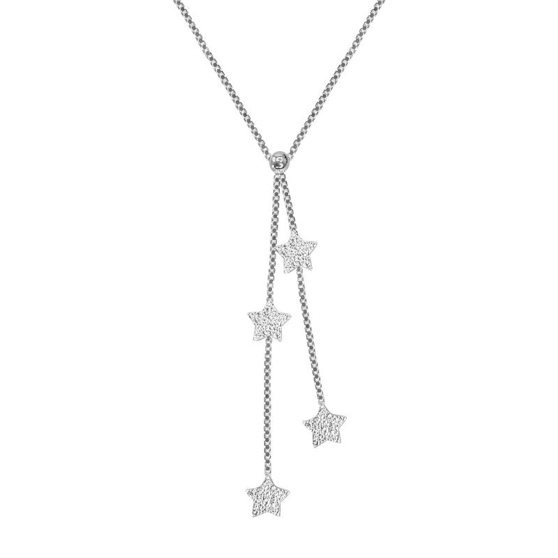 Collar Cuatro Estrellas Satinadas 45cms Plata 925 - PO0689