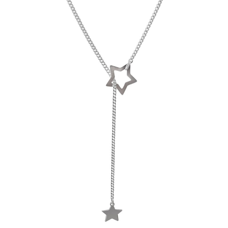 Collar Dos Estrellas 45cms Mas 5cms Extensión Plata 925 - PO0708