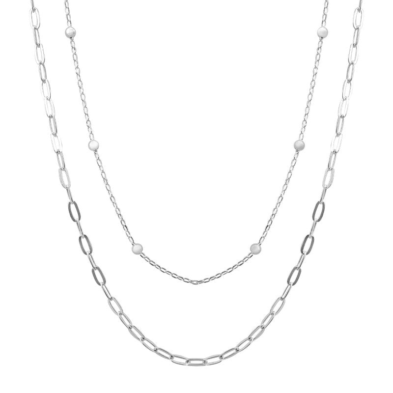 Collar Doble Combinación De Cadenas 45 Y 50cms Mas 5cms Extensión Plata 925 - PO0713