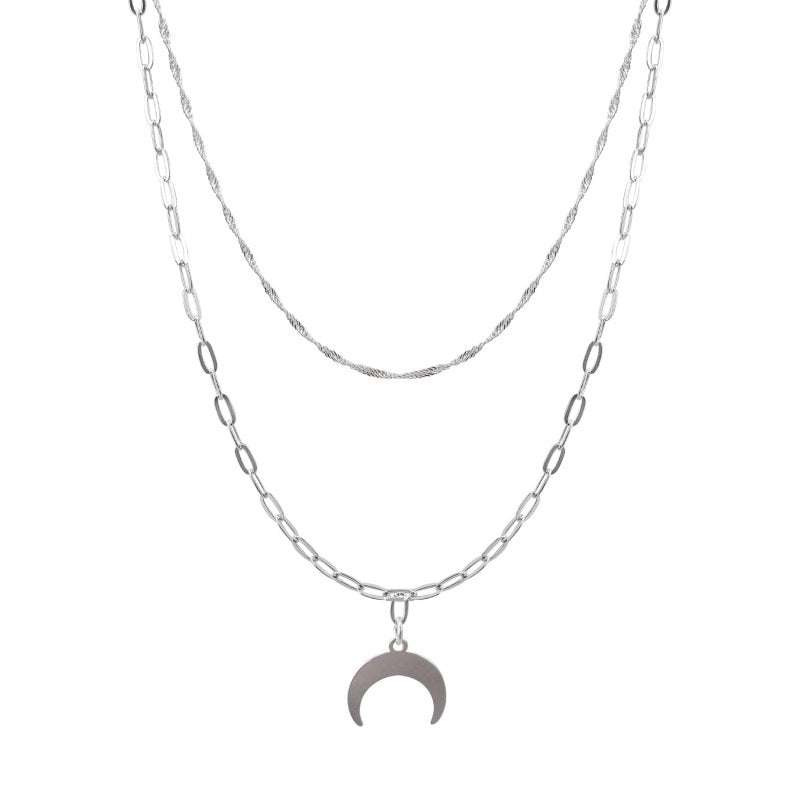 Collar Doble Con Luna 45 Y 55 Cms Mas 5 Cms Extensión Plata 925 - PO0715