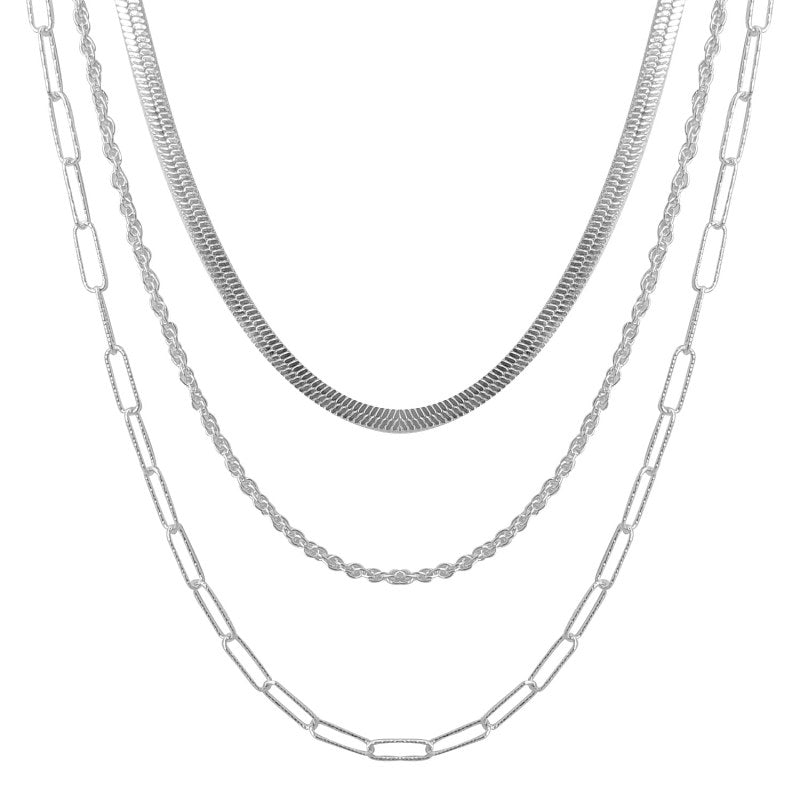 Collar triple cadena 40 45 50cms mas 5cms extensión plata 925 - PO0720