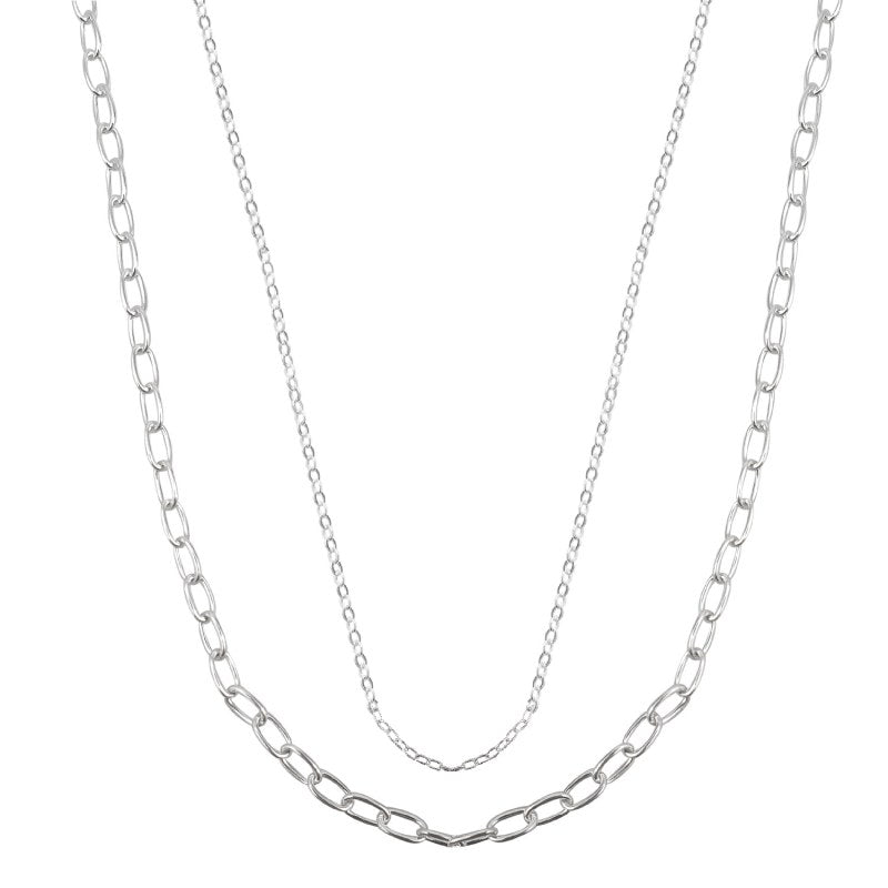 Collar Doble Cadenas 45 Y 50cms 7cms Mas Extensión Plata 925 - PO0729