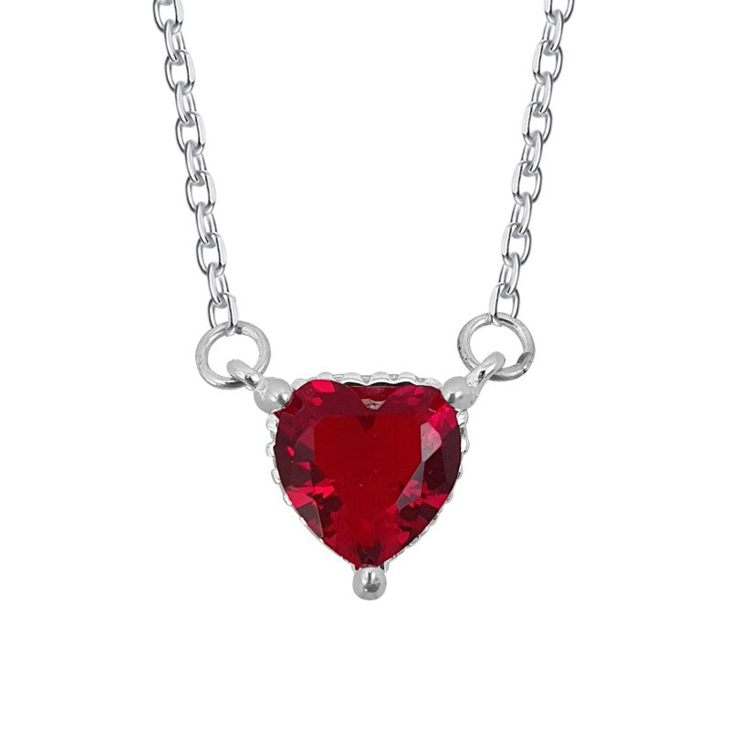 Collar corazón color rojo 45cms mas 5cms extensión plata 925 - PO0745