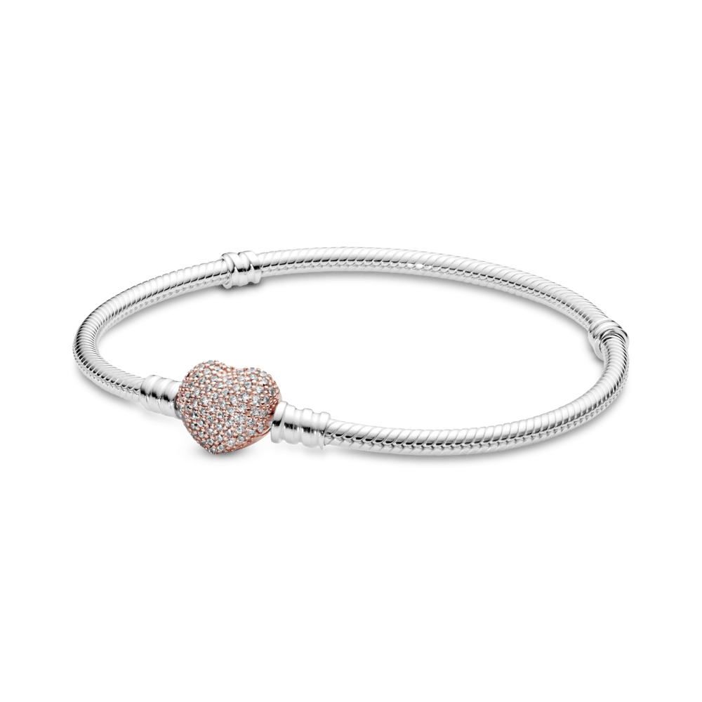 Brazalete Moments cadena de serpiente con broche brillante de corazón en Recubrimiento en Oro Rosa de 14k