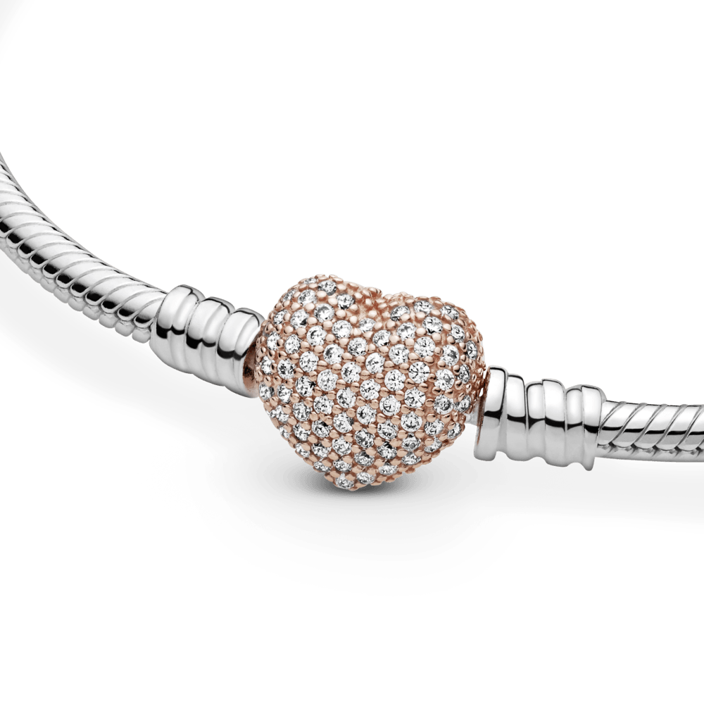 Brazalete Moments cadena de serpiente con broche brillante de corazón en Recubrimiento en Oro Rosa de 14k